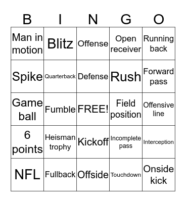 Football Bingo Card