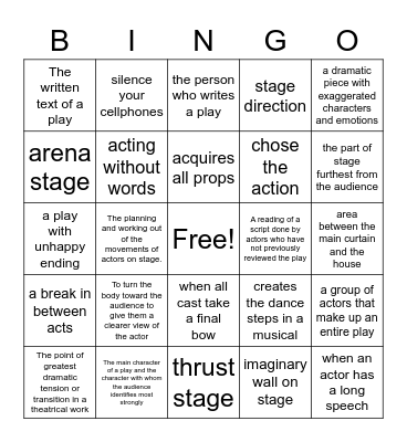 Theater Vocabulary Bingo Card