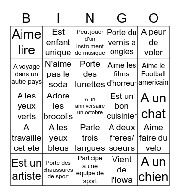 Apprenez a vous connaitre Bingo Card