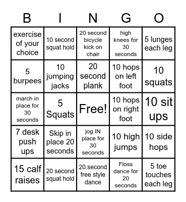 Fitness Bingo! Bingo Card