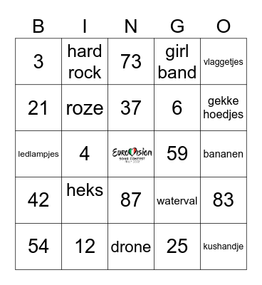 EuroVision Songfestival 2022 Bingo Card