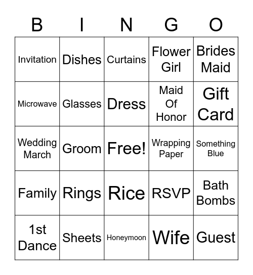 Bridal Bingo Card