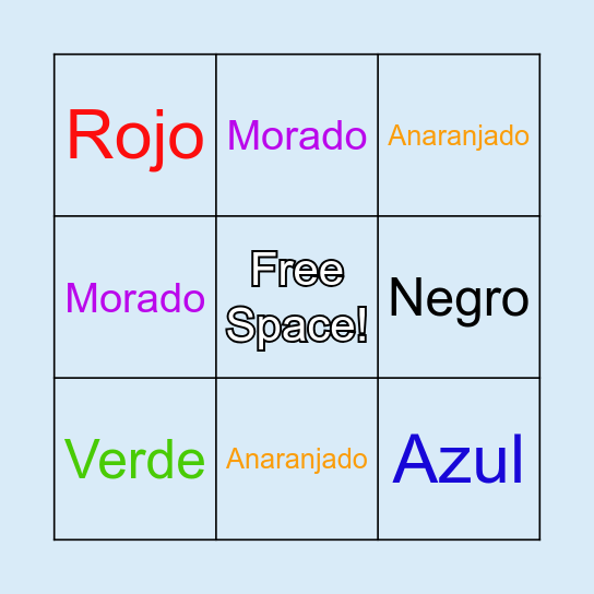 Colores de Español 🌈 Bingo Card