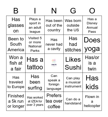 UNITE Bingo Card