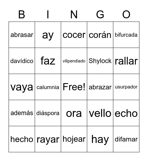 Ser Judio Bingo Card