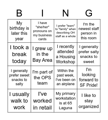 It's OPS Team Bingo! Bingo Card