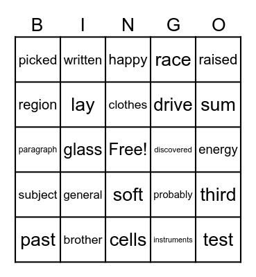 Fry #6 Bingo Card