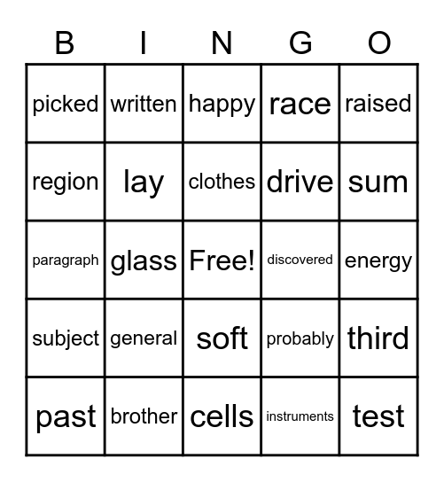Fry #6 Bingo Card