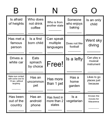 Seek & Find Bingo Card