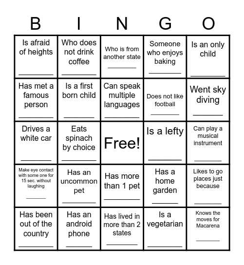 Seek & Find Bingo Card