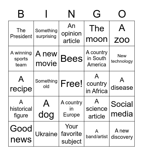 Find an Article About Bingo Card