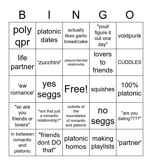 queerplatonic bingo Card