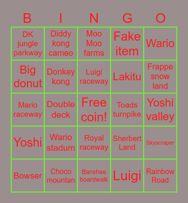 Mario kart 64 bingo Card