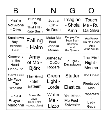 Musical Bingo Card