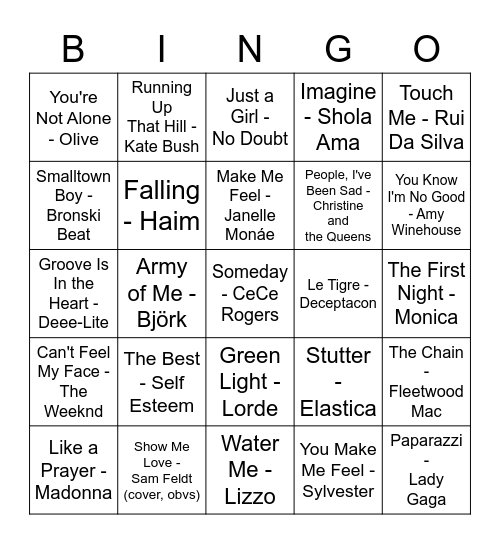 Musical Bingo Card