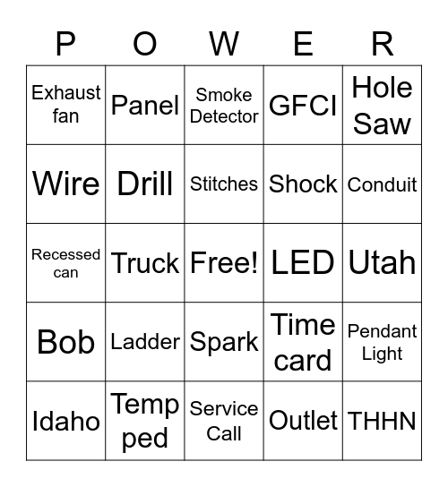 Powerhouse Electric Bingo Card