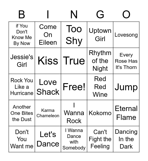 Yaymaker 80"s Music Bingo 51 songs Bingo Card