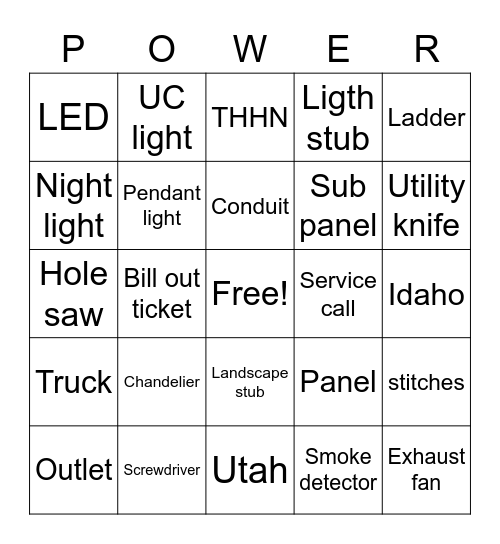 Powerhouse Electric Bingo Card
