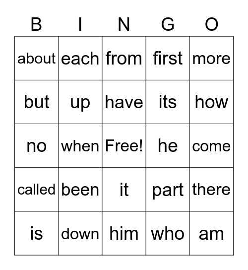 First Grade Sight Words Bingo Card