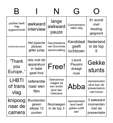 Eurovisie 2022 :))) Bingo Card