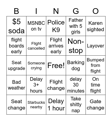 Airport Bingo Card