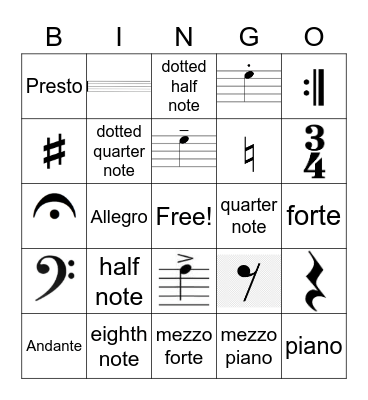 Musical Bingo Card
