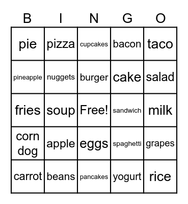 Food Words Bingo Card