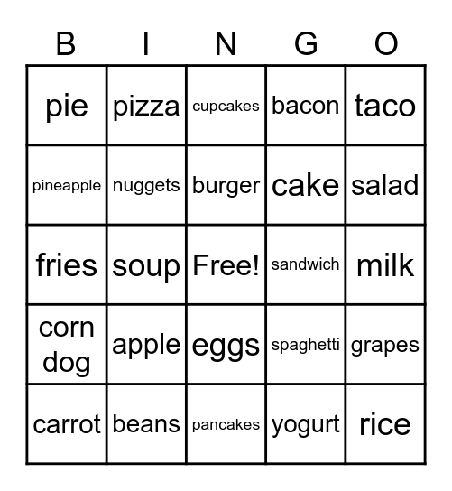 Food Words Bingo Card