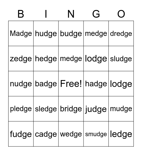 dge Bingo Card