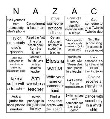 Nazareth Bingo Card