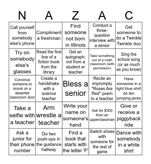 Nazareth Bingo Card