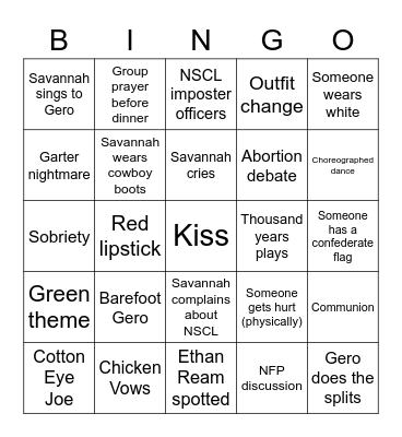 Savannah’s Wedding Bingo Card