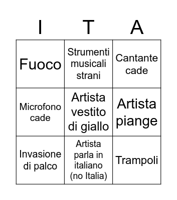 Eurovision song contest 2022 Bingo Card