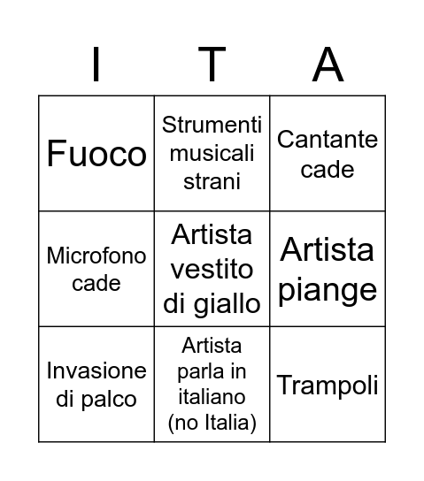 Eurovision song contest 2022 Bingo Card