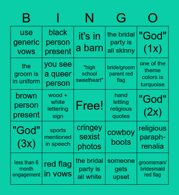 yeehaw wedding Bingo Card