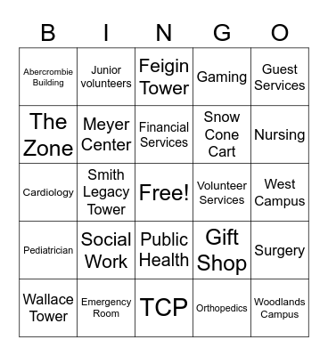 Texas Children's Bingo Card