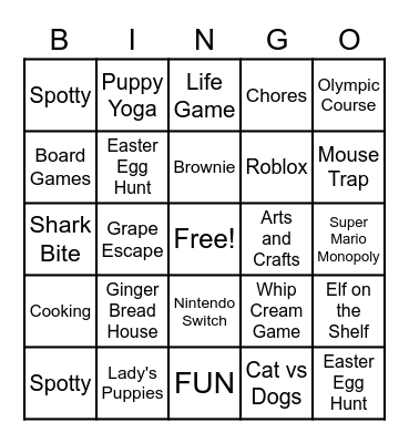 Memories Bingo Card