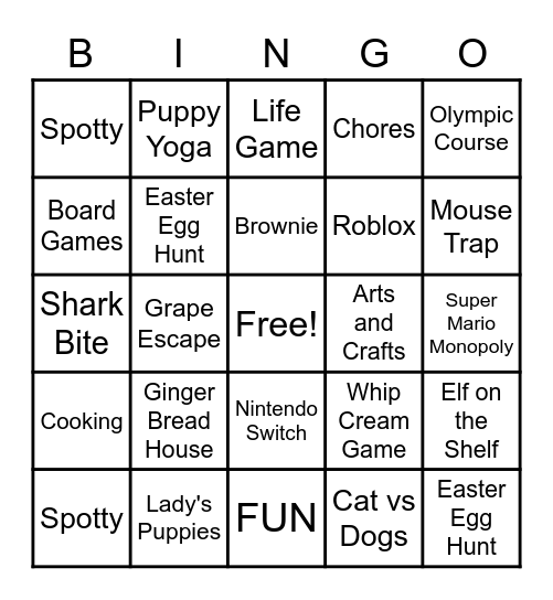 Memories Bingo Card