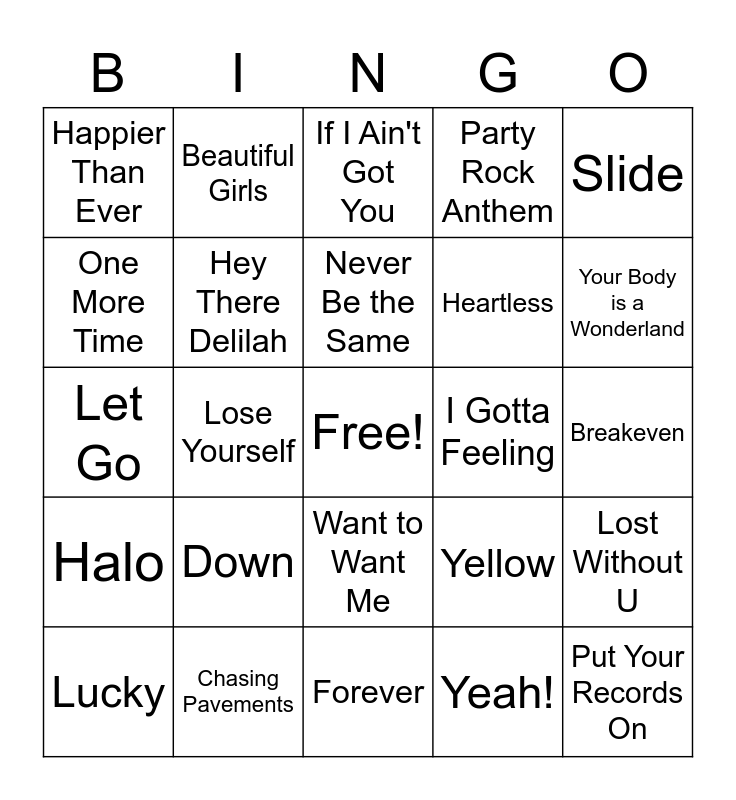 Yaymaker Hits Music Bingo 2000's II 35 Songs Bingo Card