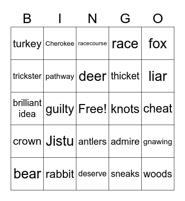 English 3D: Jistu the Trickster Rabbit Bingo Card