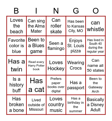 SPCS About Me Bingo Card