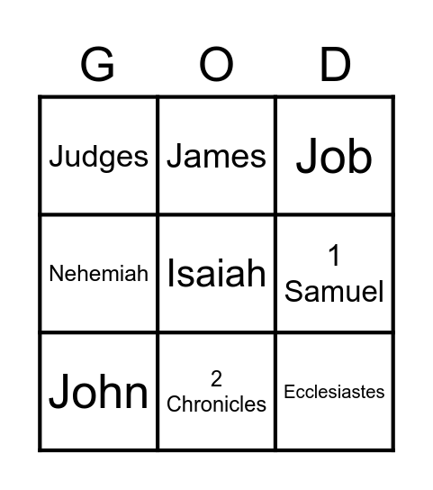 Books of the Bible Bingo Card