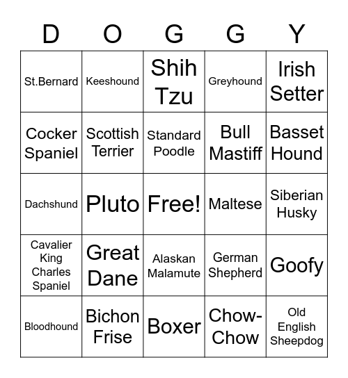 Favorite Dogs!!! Bingo Card
