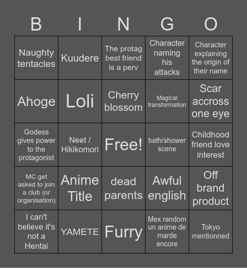 WEEB CARD Bingo Card