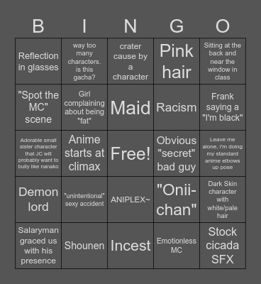 WEEB CARD Bingo Card