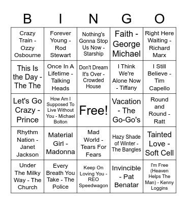 80s Bingo Card