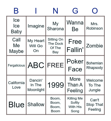 Name That Tune! Bingo Card