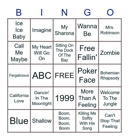 Name That Tune! Bingo Card