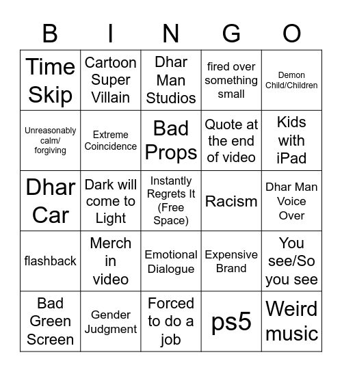 Dhar Man Bingo Card