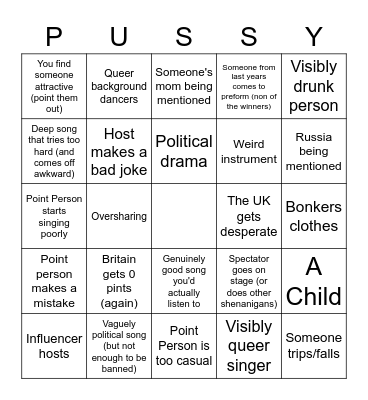 Eurovision 2022 Flat 24 Bingo Card